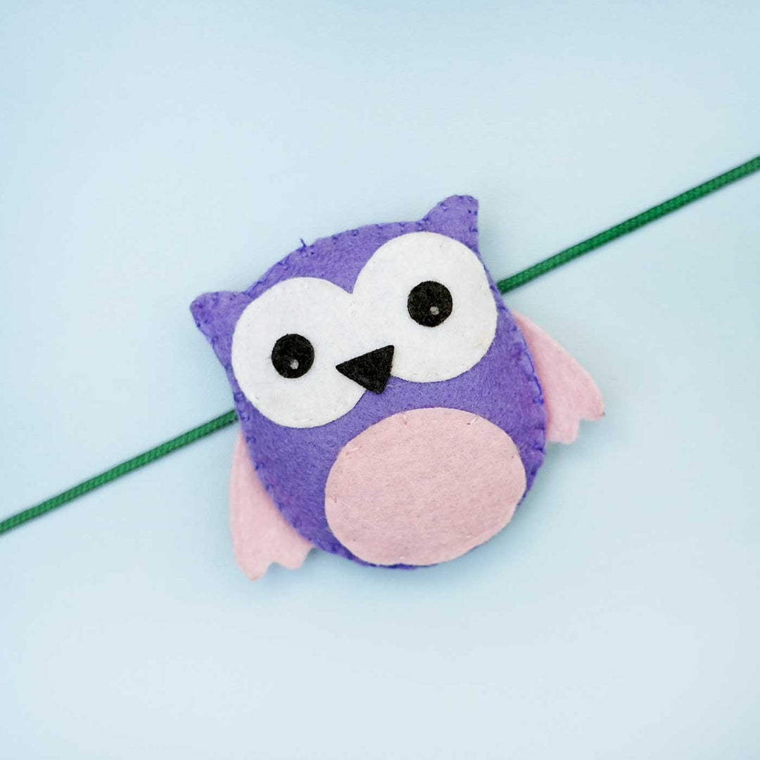 Handmade Owl Felt Kids Rakhi With Roli Chawal