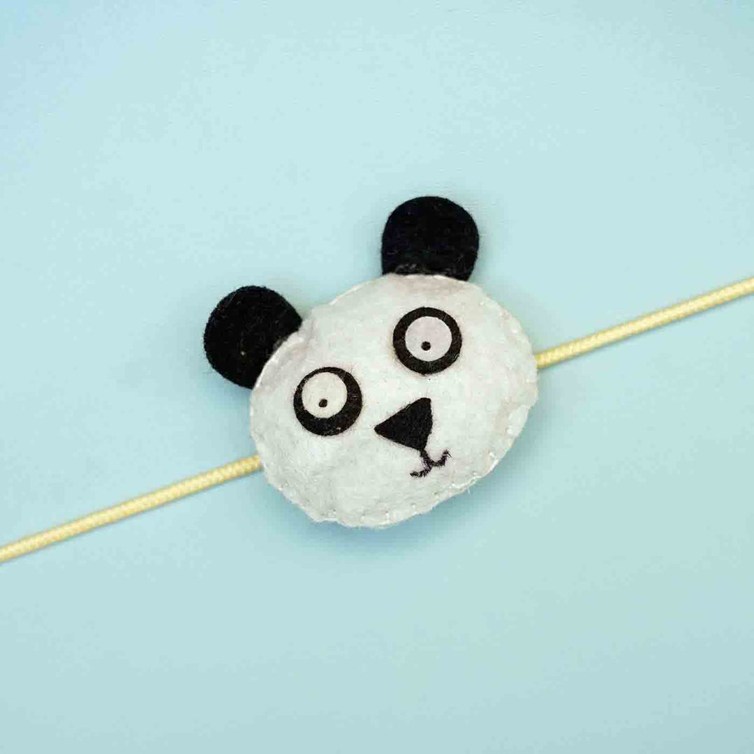 Handmade Panda Felt Kids Rakhi With Roli Chawal