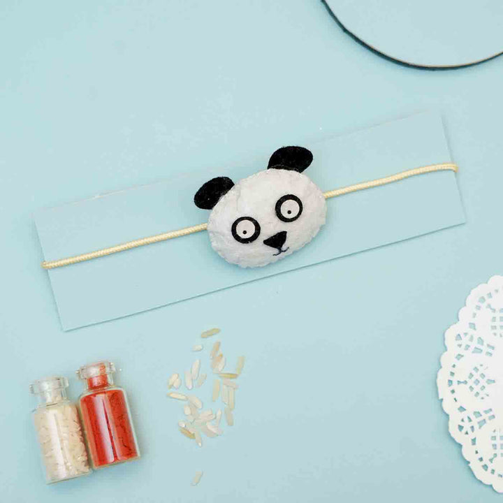 Handmade Panda Felt Kids Rakhi With Roli Chawal