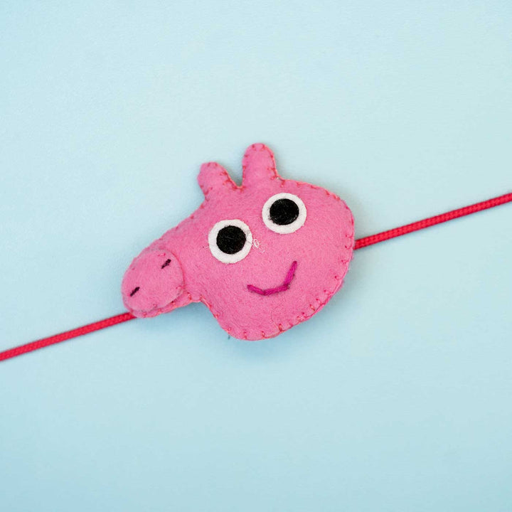 Handmade Peppa Pig Felt Kids Rakhi With Roli Chawal