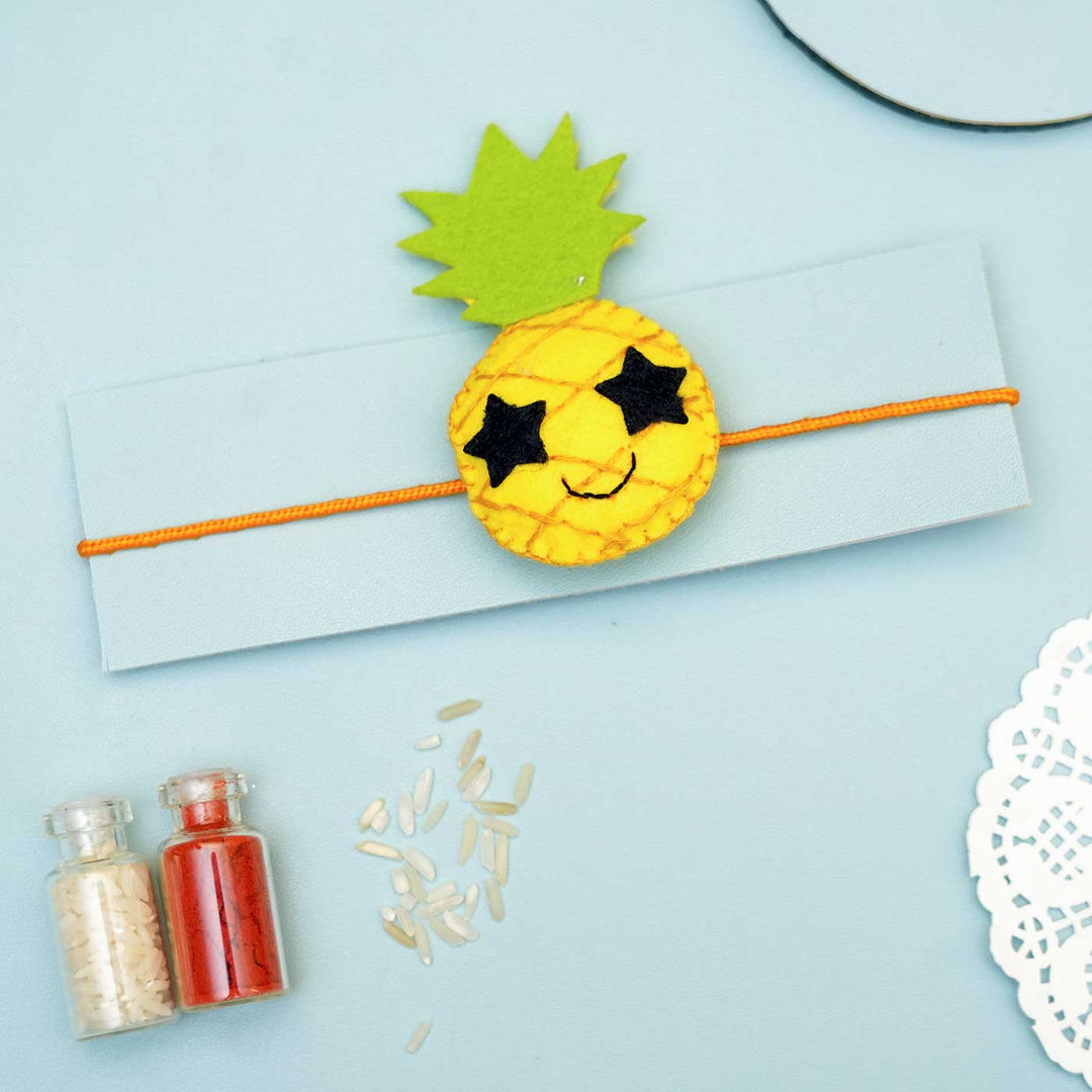 Handmade Pineapple Felt Kids Rakhi With Roli Chawal