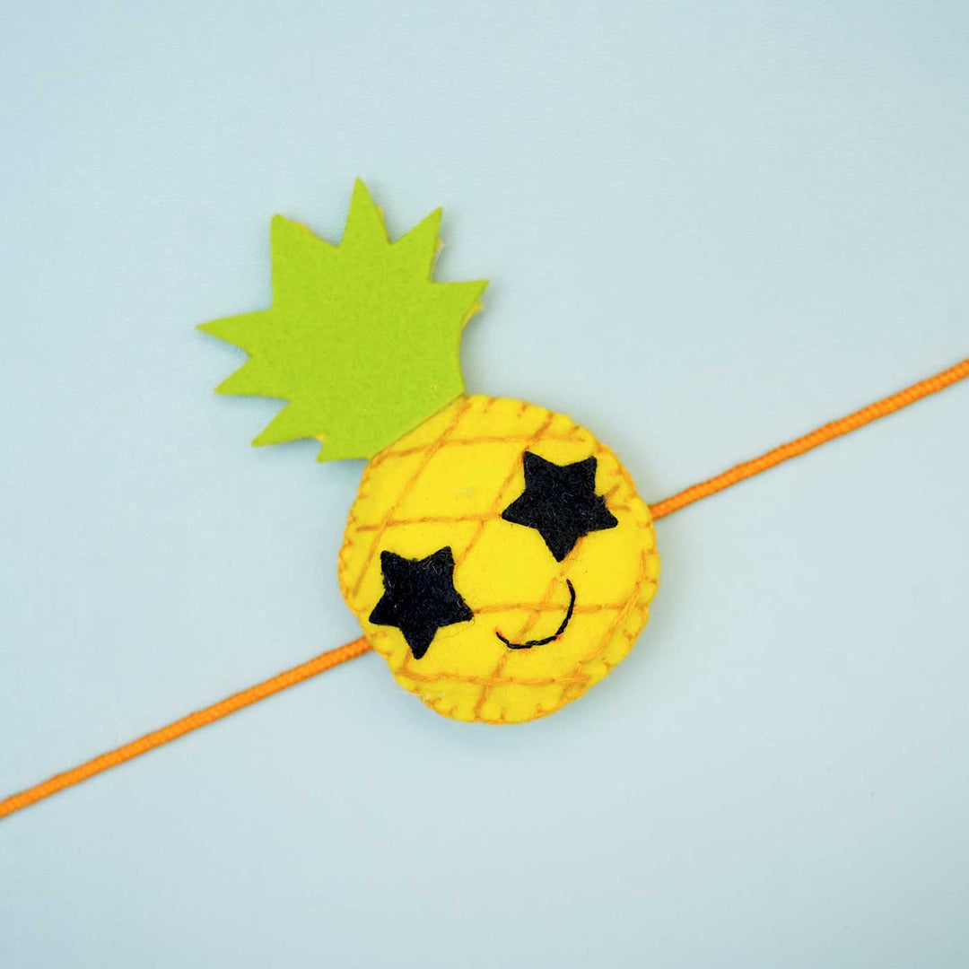 Handmade Pineapple Felt Kids Rakhi With Roli Chawal