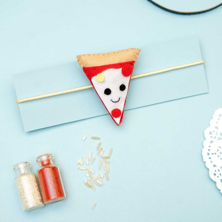 Handmade Pizza Felt Kids Rakhi With Roli Chawal