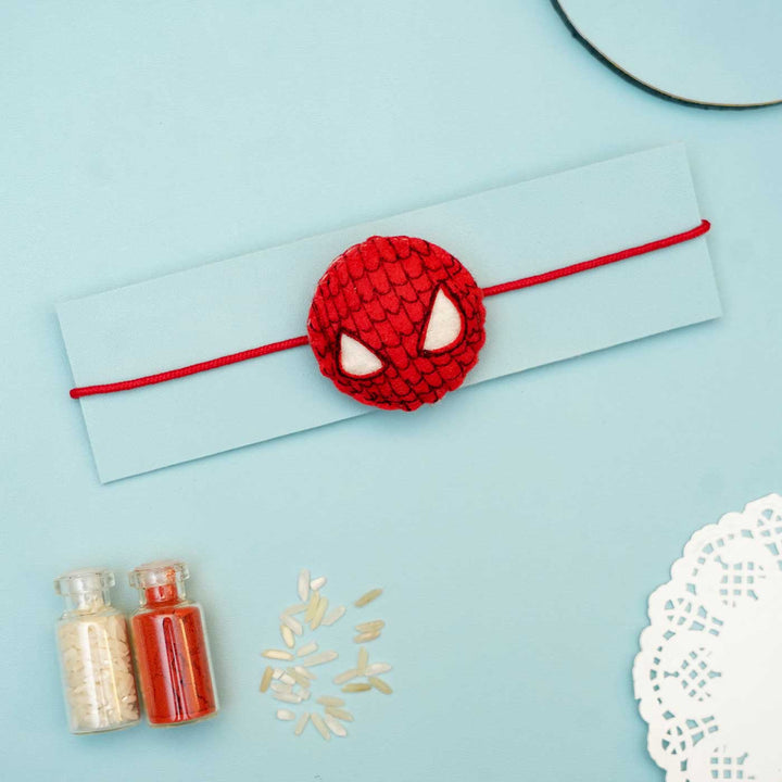 Handmade Spider Man Felt Kids Rakhi With Roli Chawal