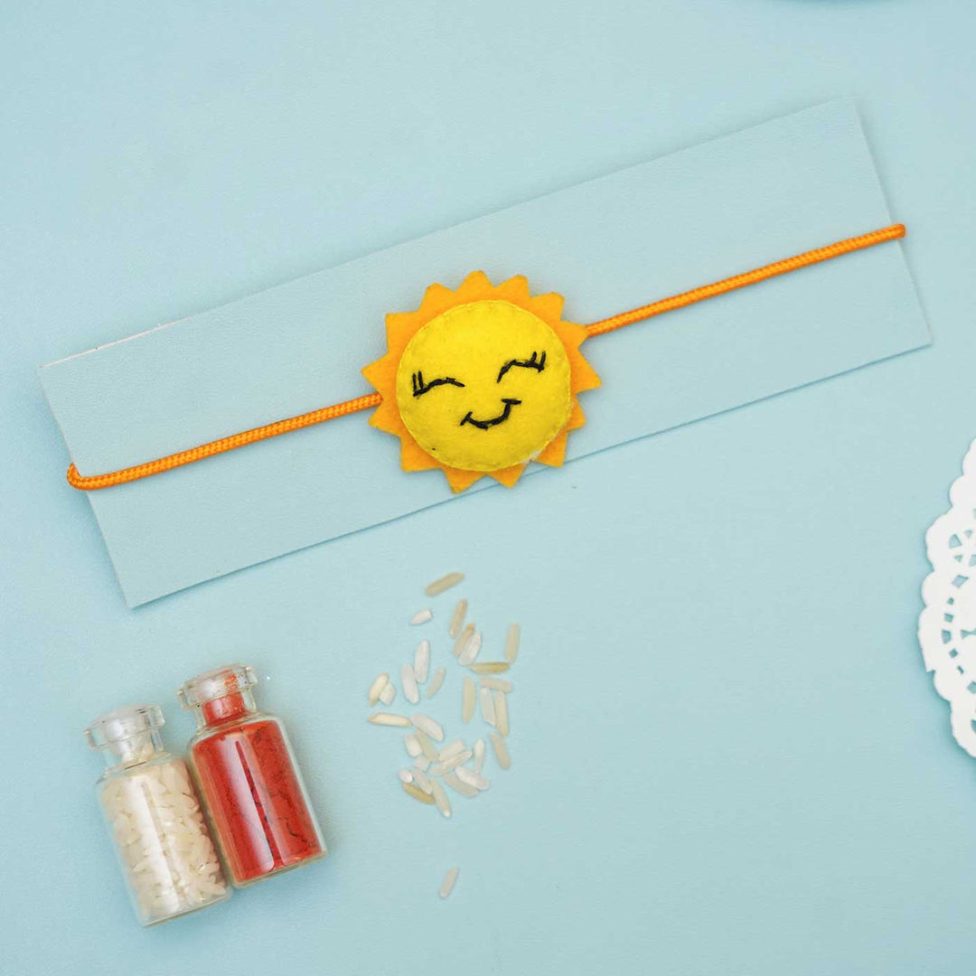 Handmade Sun Felt Kids Rakhi With Roli Chawal