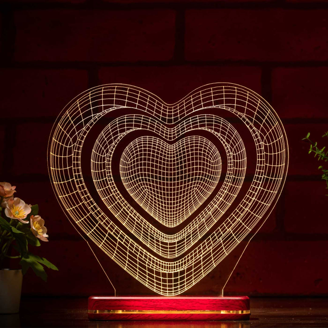 Handmade 3D Illusion Heart Acrylic Rechargeable LED Lamp