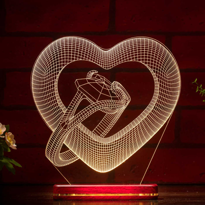 Personalized 3D Illusion Heart With Ring Acrylic Rechargeable LED Lamp