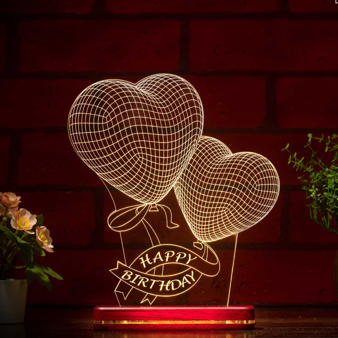 Personalized 3D Illusion Heart Balloons Acrylic Rechargeable LED Lamp