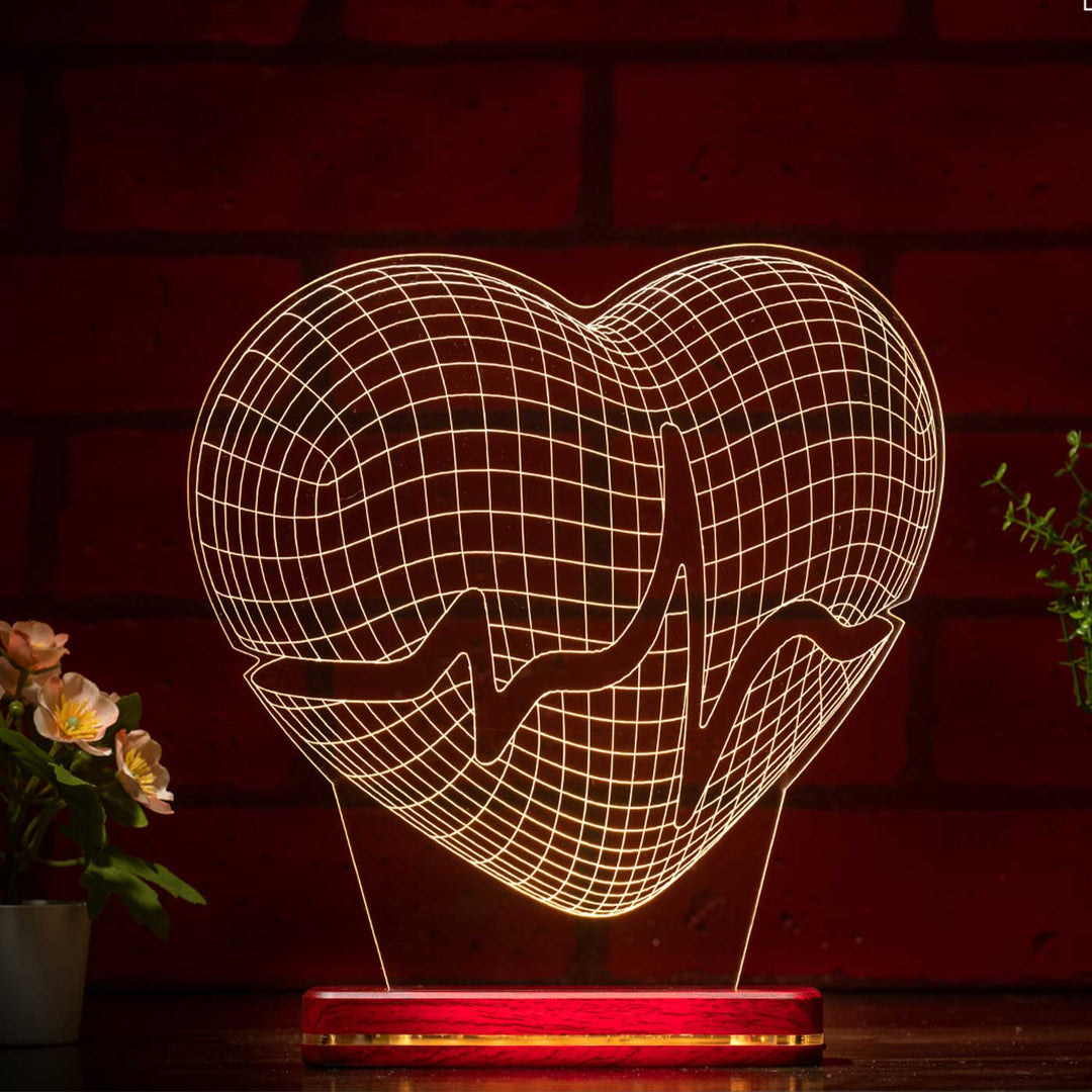 Personalized 3D Illusion Heart Beat Acrylic Rechargeable LED Lamp