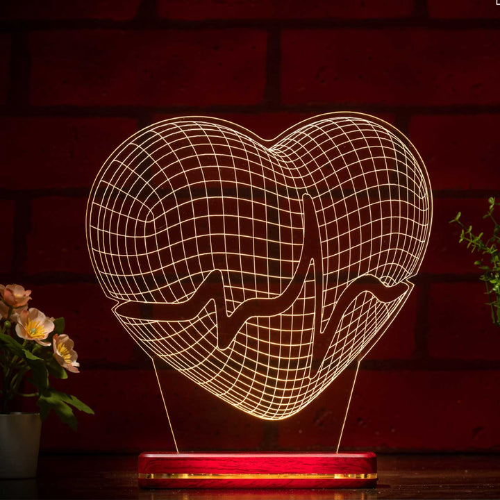 Personalized 3D Illusion Heart Beat Acrylic Rechargeable LED Lamp