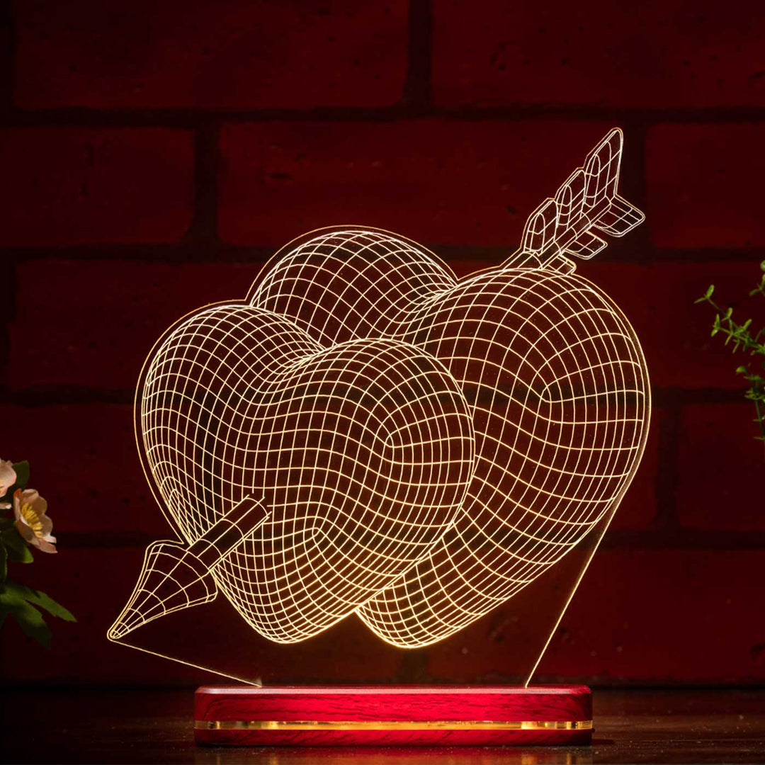 Personalized 3D Illusion Arrowed Two Hearts Acrylic Rechargeable LED Lamp