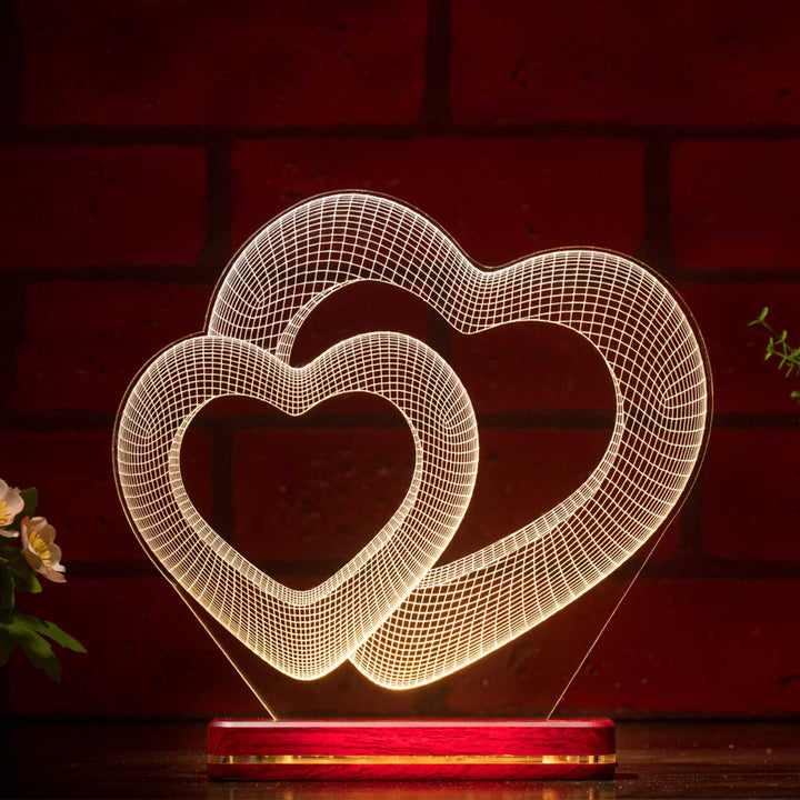 Personalized 3D Illusion Small & Large Heart Acrylic Rechargeable LED Lamp