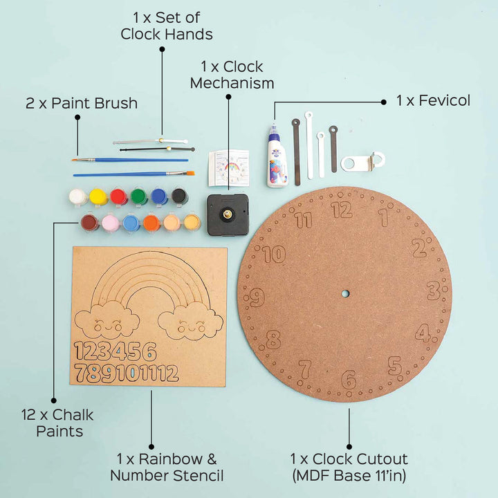 Rainbow Theme MDF Wall Clock DIY Kit For Kids