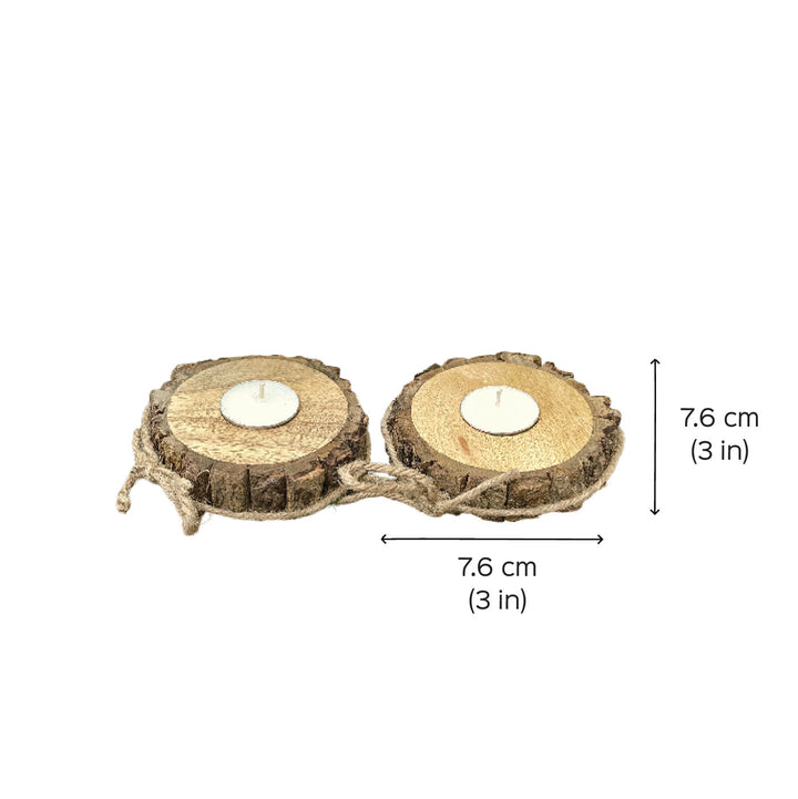 Handmade Premium Tree Bark Tealight Holders Gift | Set of 2