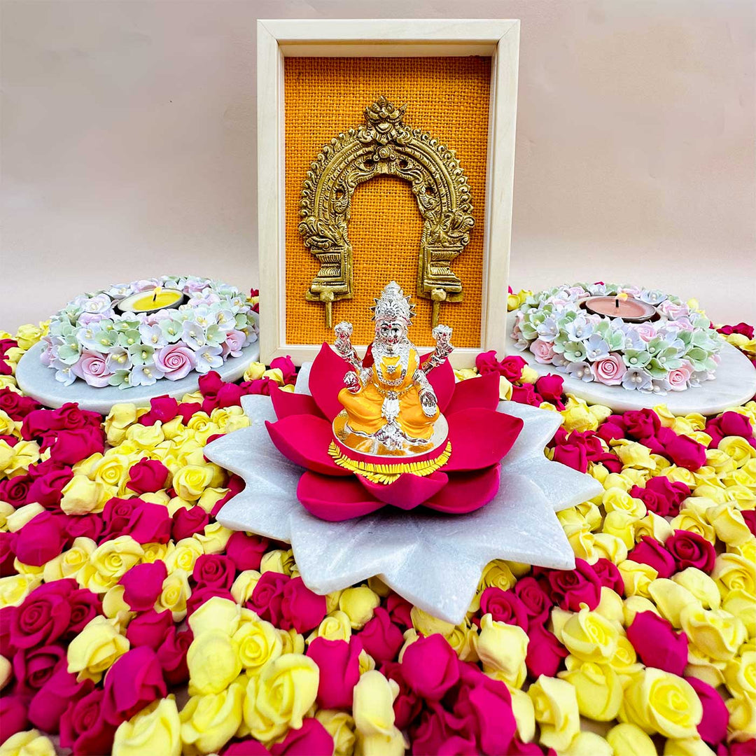 Handmade Lakshmi In Lotus Deco Clay & Marble Centerpiece