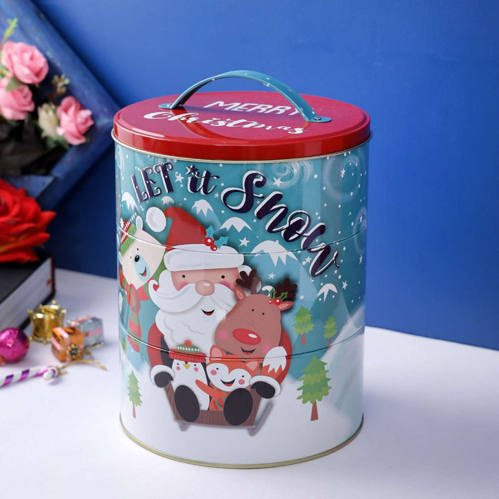 Handmade Large Christmas Blue Metal Stackable Container