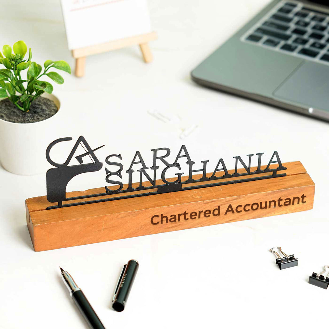 Personalized Minimal Desk Name Plate for Chartered Accountant