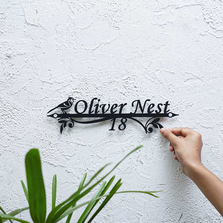 Personalized Weatherproof Bird Themed Metal Name Plate with House Number