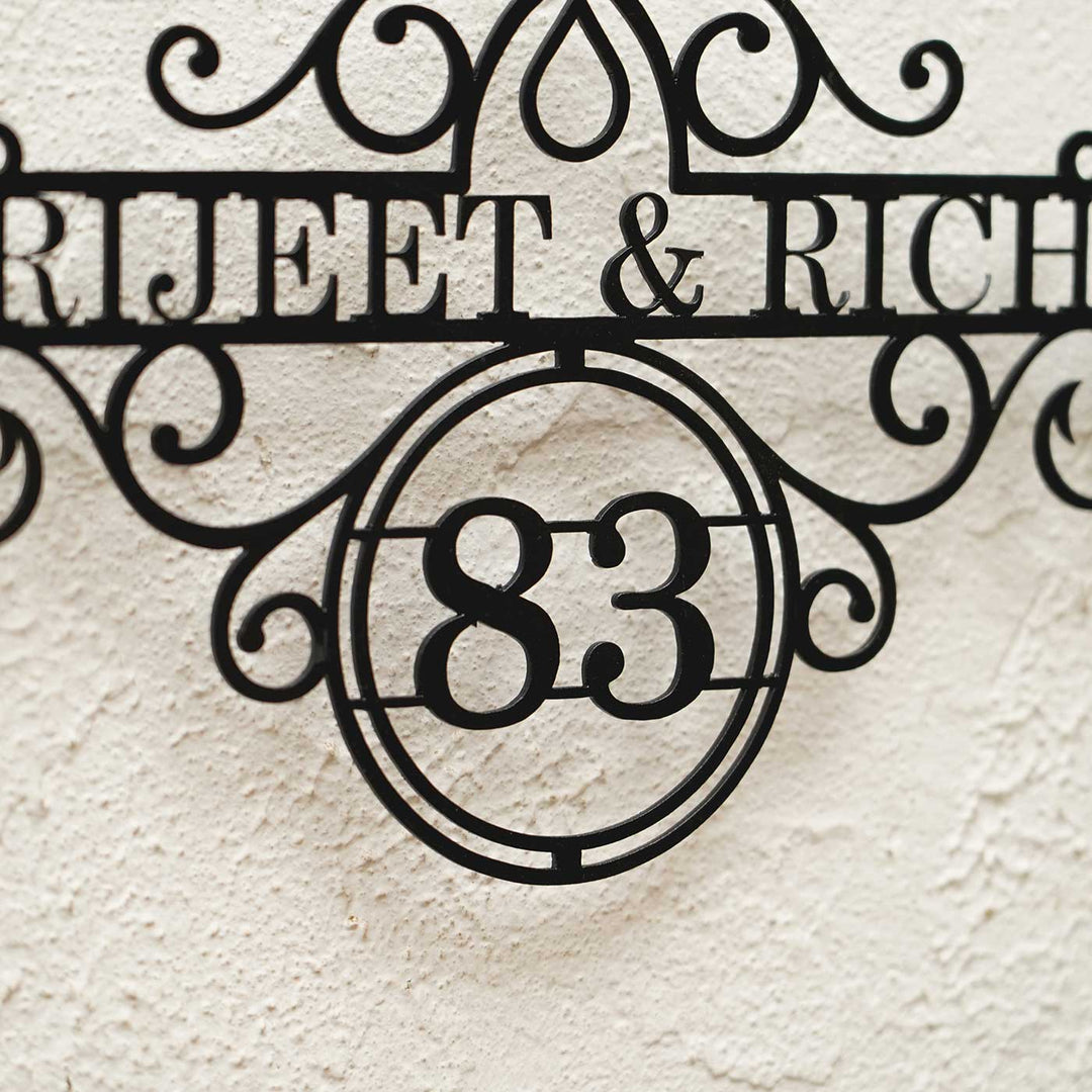Personalized Ornate Weatherproof Name Plate with House Number