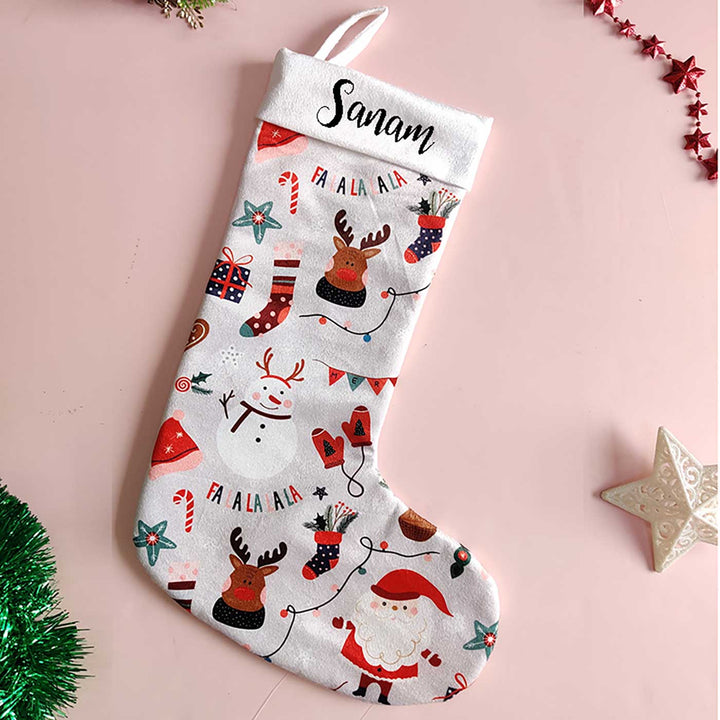 Printed Personalized Xmas Vibes Velvet Stocking For Christmas Decoration