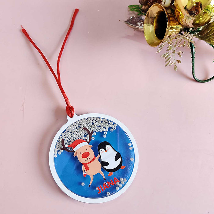 Personalized Reindeer & Penguin Acrylic Shaker Ornament For Christmas Tree Decoration