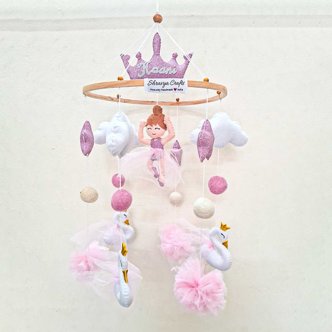 Little Girl And Swan Themed Felt Cot Mobile For Kids