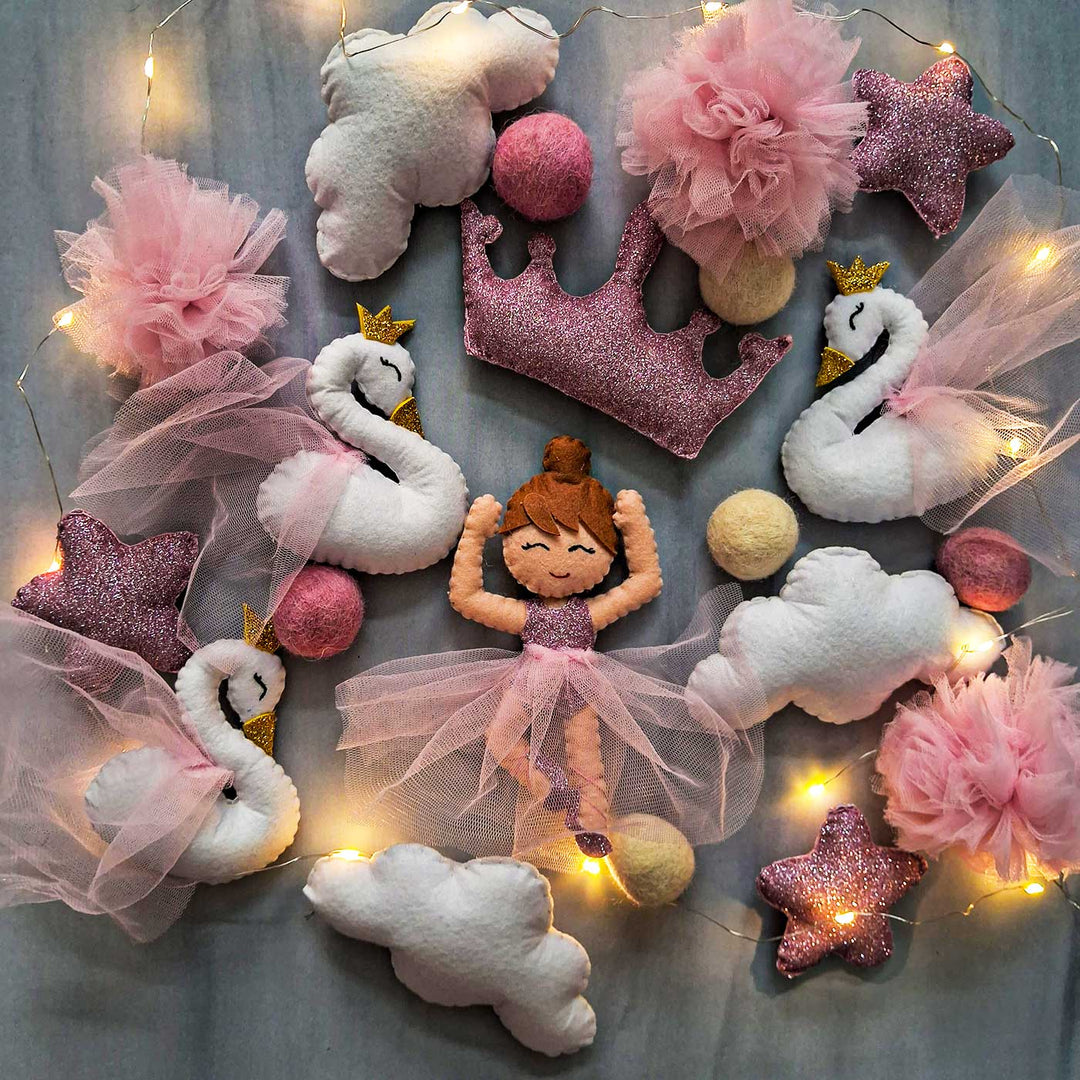 Little Girl And Swan Themed Felt Cot Mobile For Kids