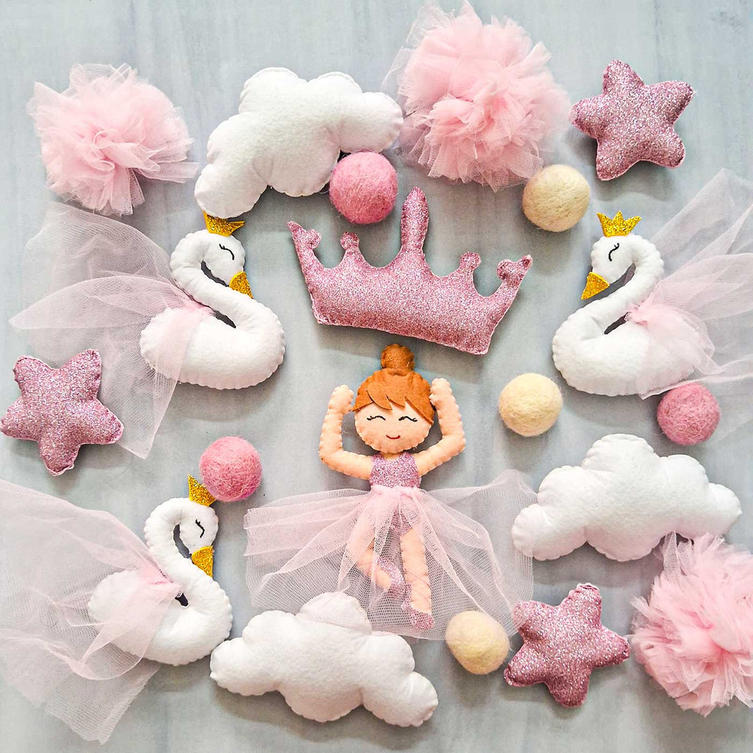 Little Girl And Swan Themed Felt Cot Mobile For Kids