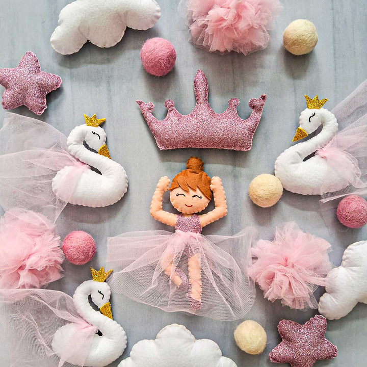 Little Girl And Swan Themed Felt Cot Mobile For Kids