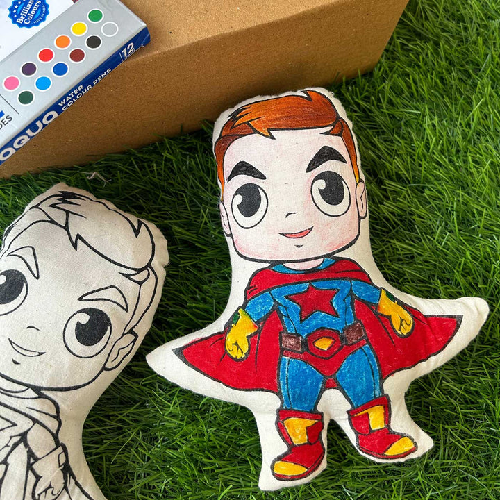 Color Your Own Superhero Theme Cushion DIY Kit With Fabric Markers For Kids