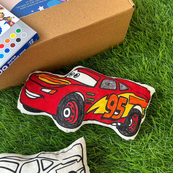 Color Your Own Car Theme Cushion DIY Kit With Fabric Markers For Kids