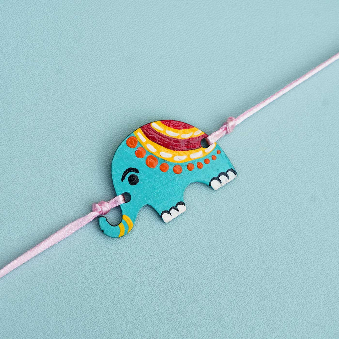 Hand-painted Elephant Themed Rakhi With Roli Chawal