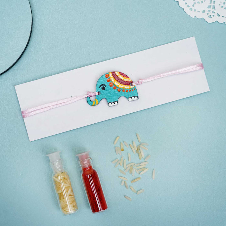 Hand-painted Elephant Themed Rakhi With Roli Chawal