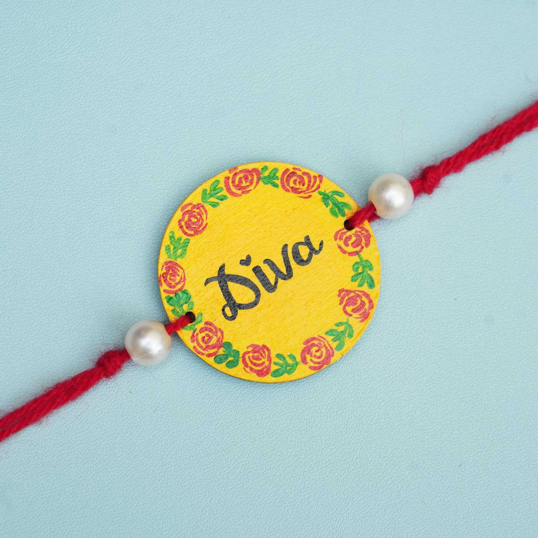 Personalized Hand-painted Rose Themed Rakhi With Roli Chawal