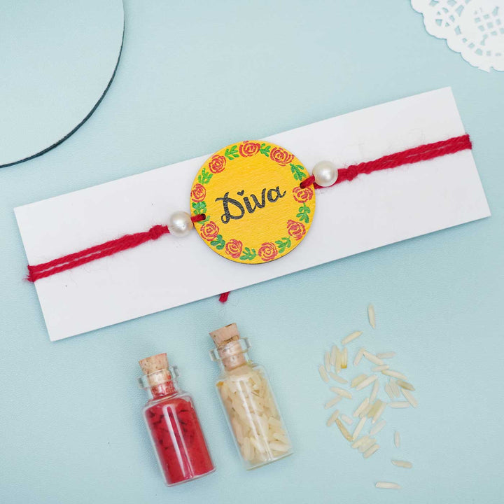 Personalized Hand-painted Rose Themed Rakhi With Roli Chawal