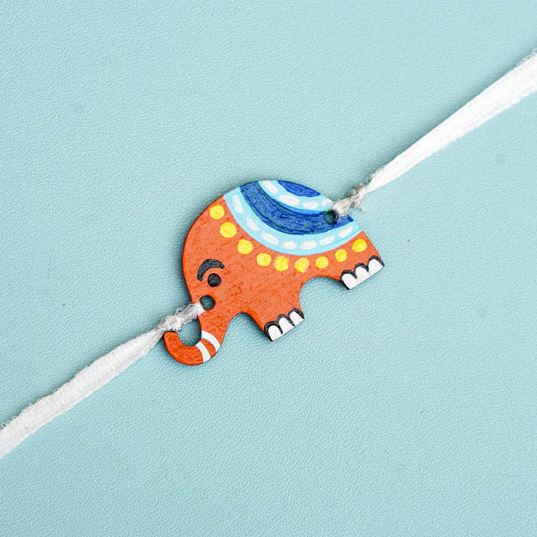 Hand-painted Elephant Themed Rakhi With Roli Chawal