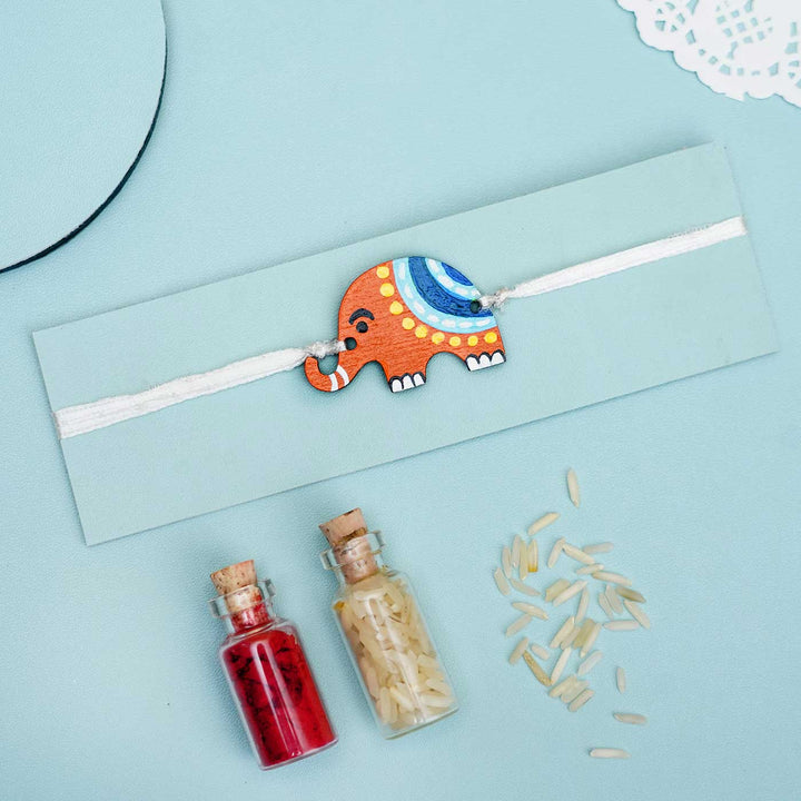 Hand-painted Elephant Themed Rakhi With Roli Chawal