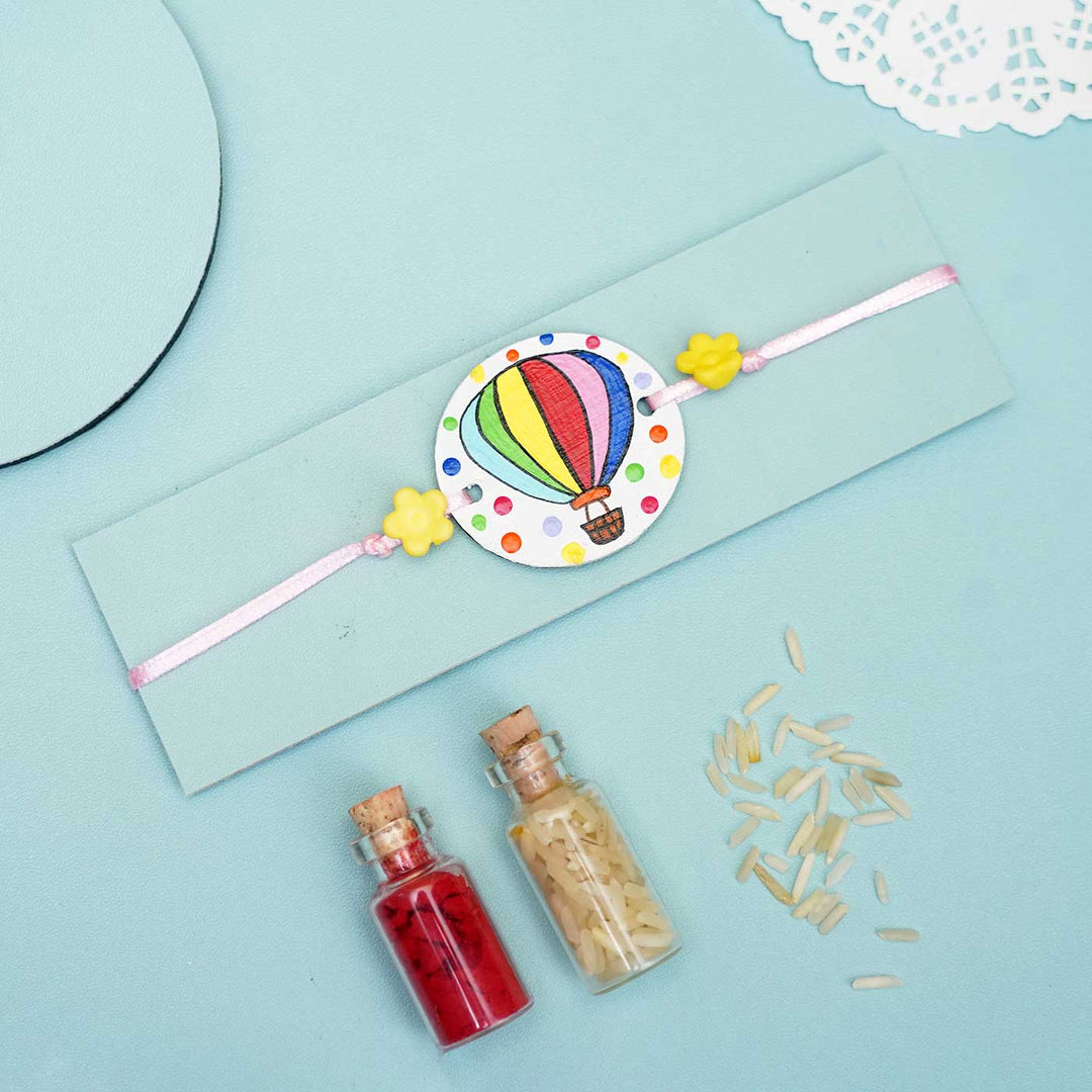 Hand-painted Hot Air Balloon Rakhi With Roli Chawal