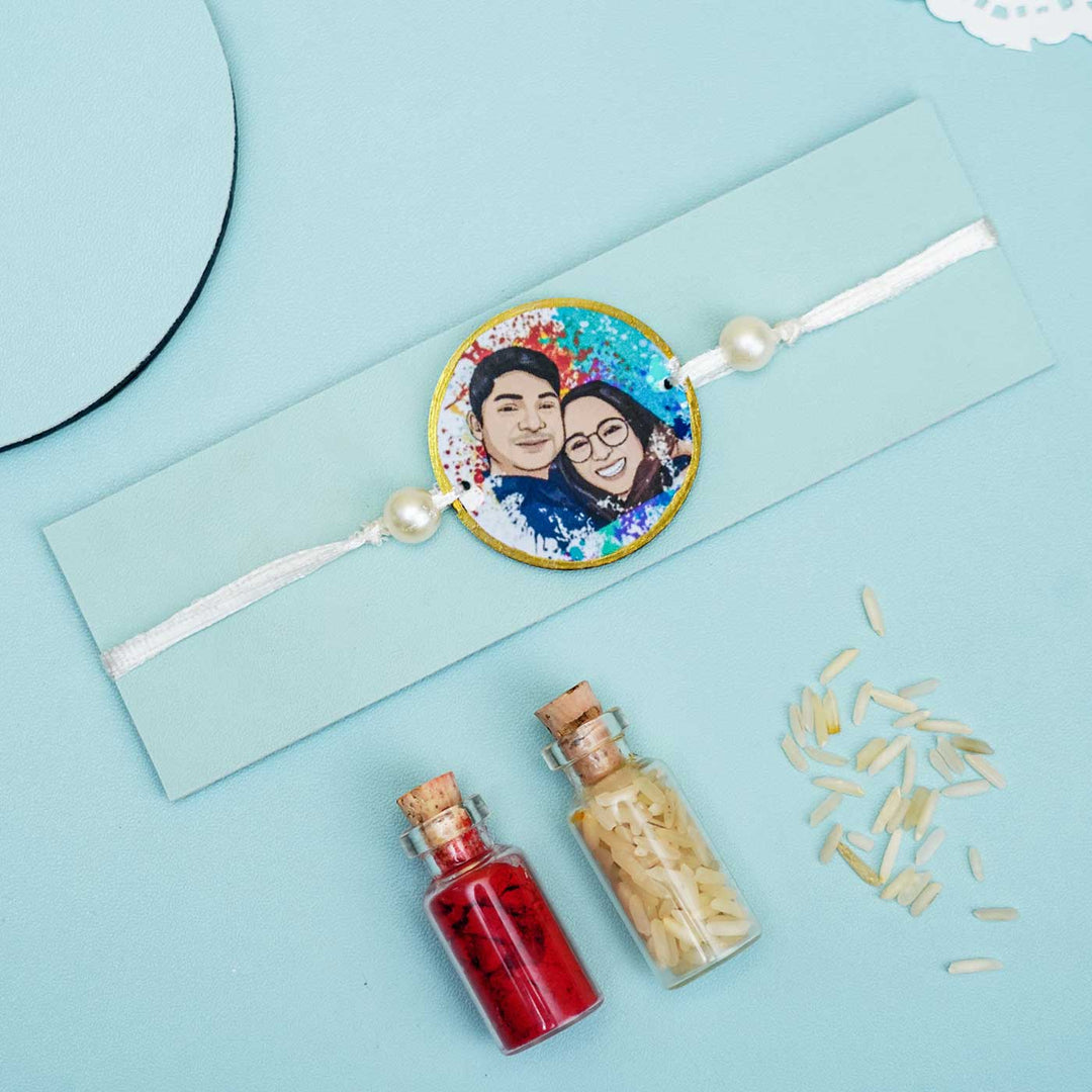 Photo Personalized Printed Rakhi for Siblings With Roli Chawal