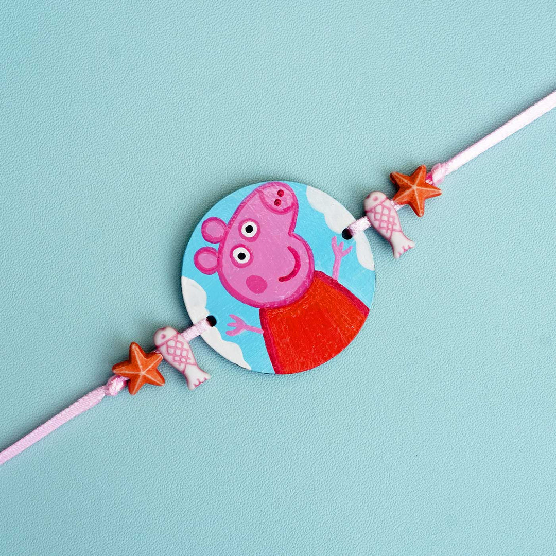 Hand-painted Peppa Pig Themed Kids Rakhi With Roli Chawal