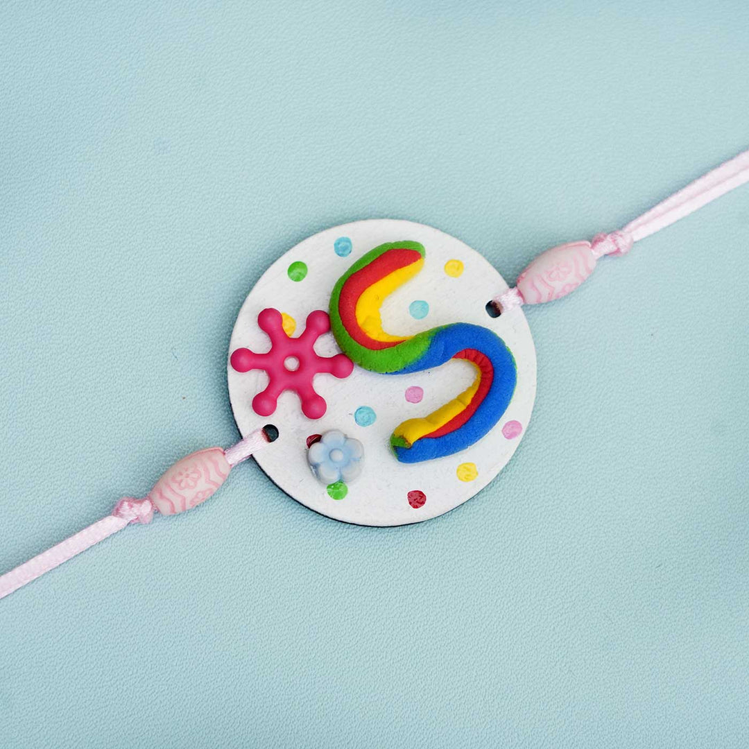 Personalized Hand-painted Alphabet Rakhi With Roli Chawal