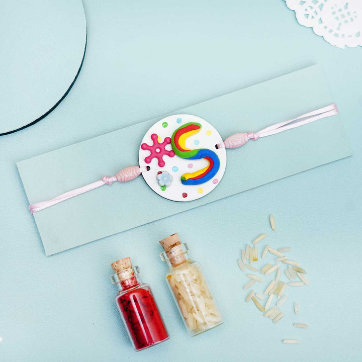 Personalized Hand-painted Alphabet Rakhi With Roli Chawal