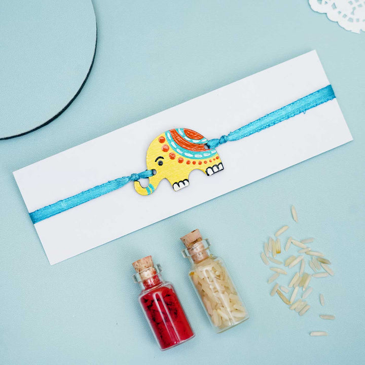 Hand-painted Elephant Themed Rakhi With Roli Chawal