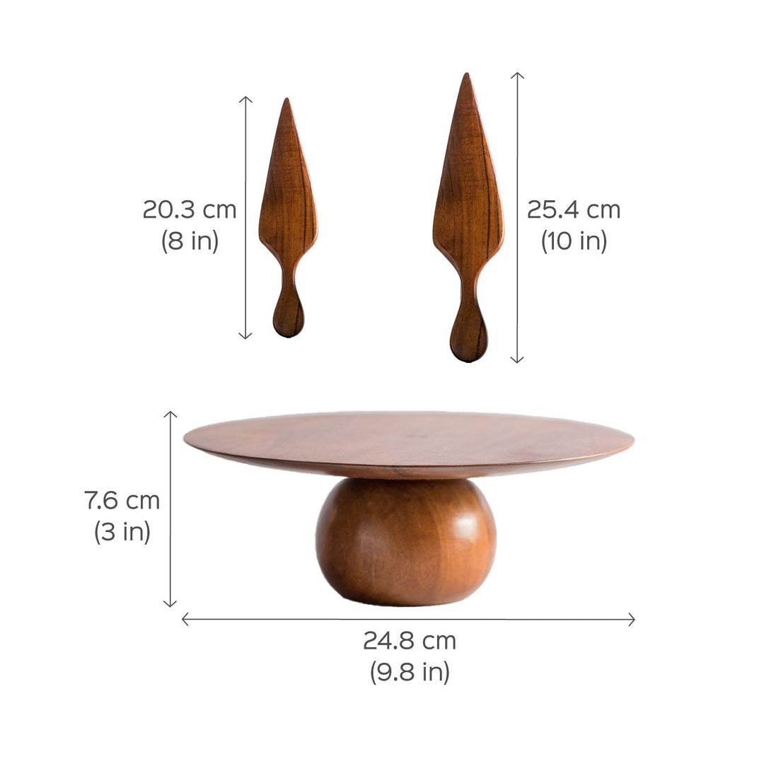 Loom Acacia Wood Cake Stand with 2 Slicers