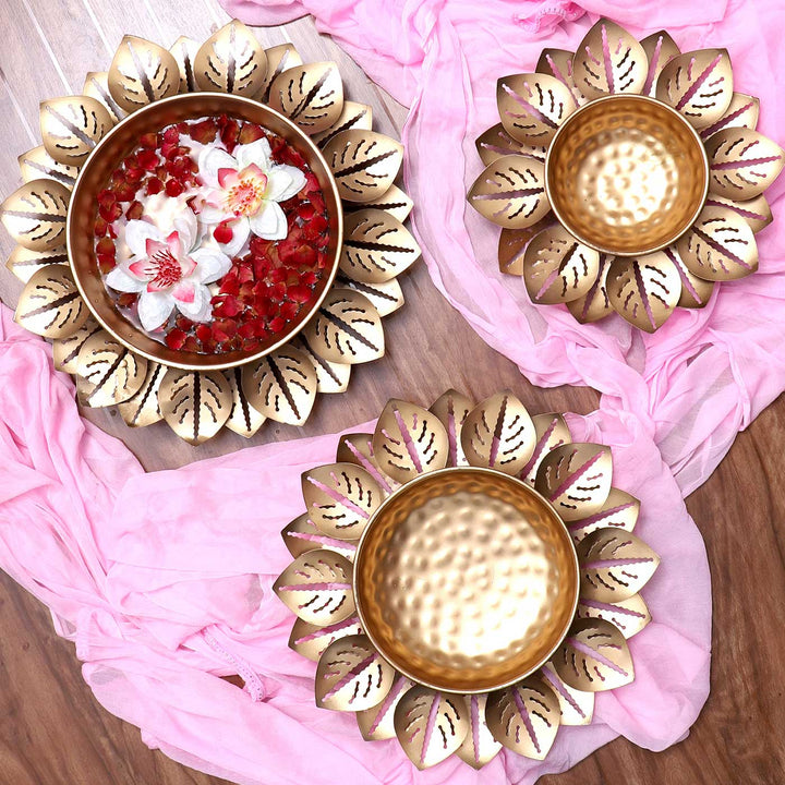 Handmade Lotus Cut Urli | Set of 3