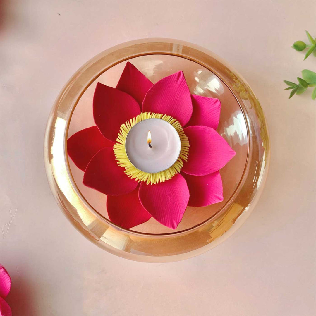 Handmade Lotus Deco Clay & Glass Tealight Holder