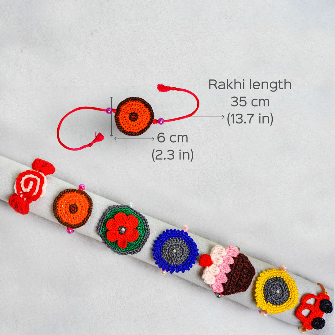 Floral Handcrafted Crochet Rakhi With Roli Chawal For Kids