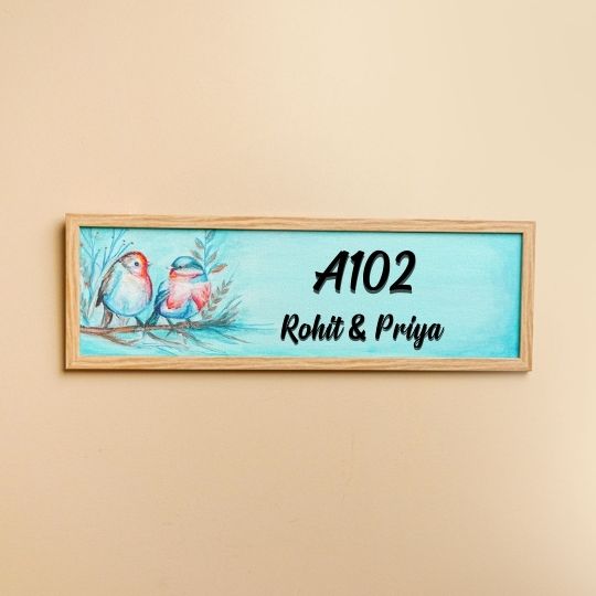 Personalized Birds Theme Mdf Wood Name Plate