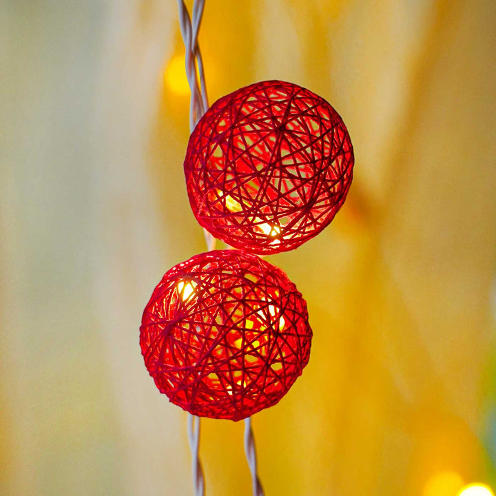 Handcrafted Yarn Spherical Fairy Light Hangings - Pink