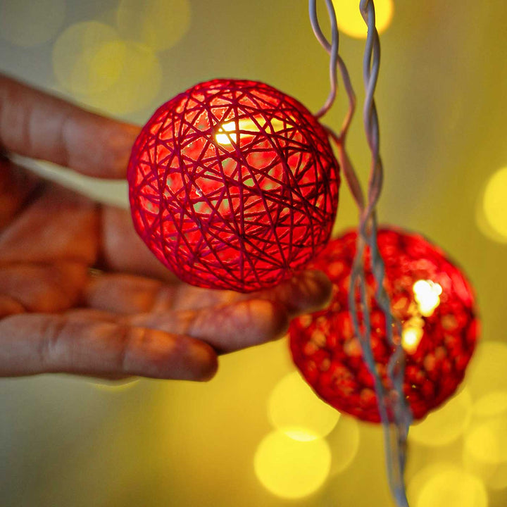 Handcrafted Yarn Spherical Fairy Light Hangings - Pink